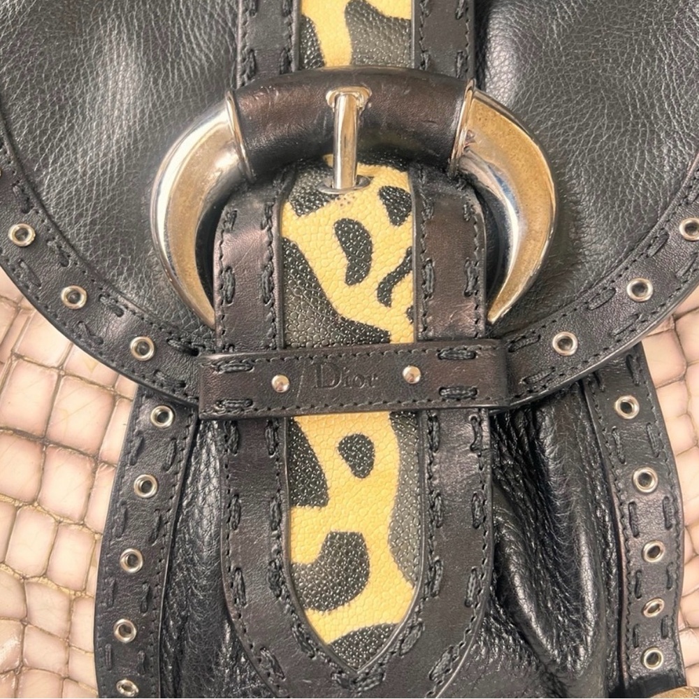 Dior Limited Edition Black Crocodile Textured Leather Savane Chic Flap Bag rare - Picture 9 of 11